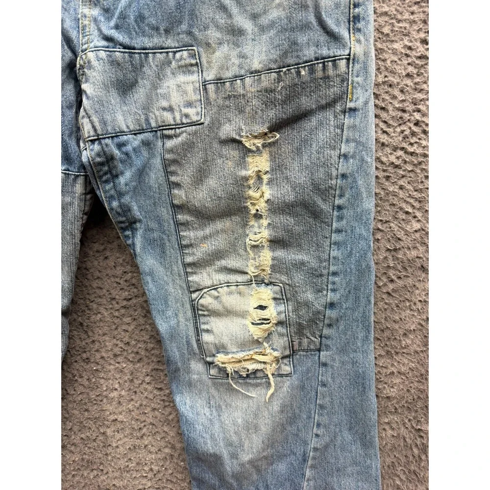 Y2k True Religion Big Rig Stone & Tint Rips Patchwork Denim Jeans Size 36 x 34
